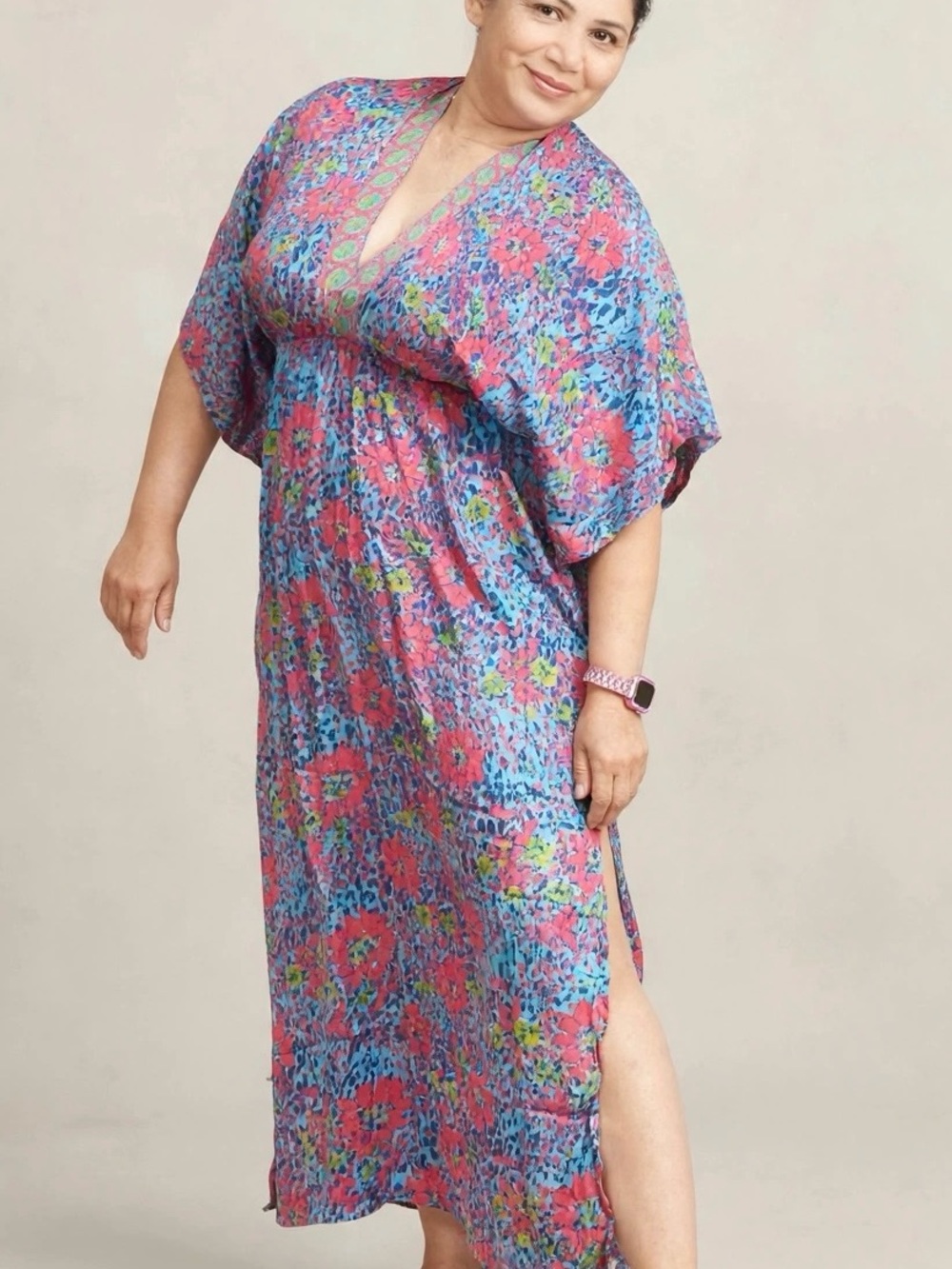 Floral Blue & Pink Women’s Swim Cover-Up Caftan
